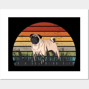 Vintage Sunset Pug Posters and Art